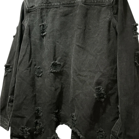 American Bazi Ladies Black Distressed Denim Jacket - Picture 11 of 11